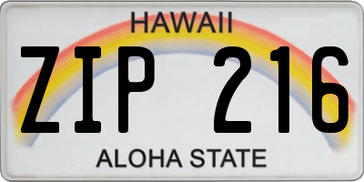 HI license plate ZIP216