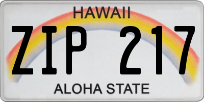 HI license plate ZIP217