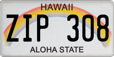 HI license plate ZIP308