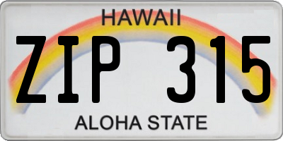 HI license plate ZIP315
