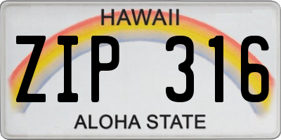 HI license plate ZIP316