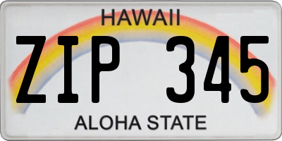 HI license plate ZIP345