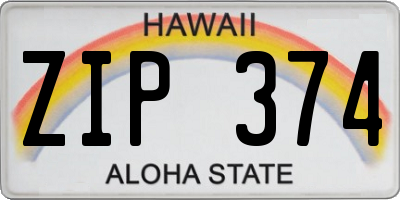 HI license plate ZIP374