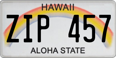 HI license plate ZIP457