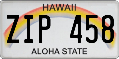 HI license plate ZIP458