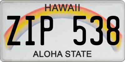 HI license plate ZIP538