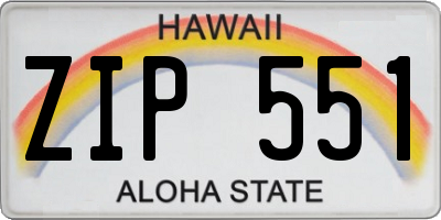 HI license plate ZIP551
