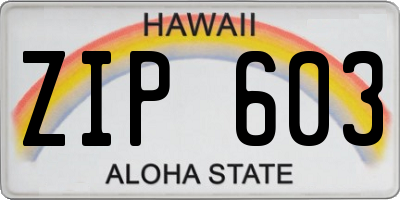 HI license plate ZIP603