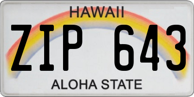 HI license plate ZIP643