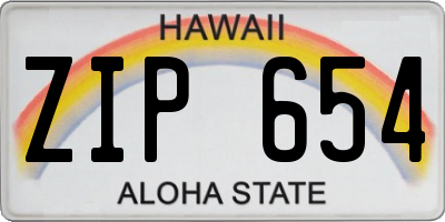 HI license plate ZIP654