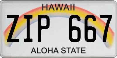 HI license plate ZIP667