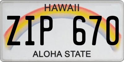 HI license plate ZIP670