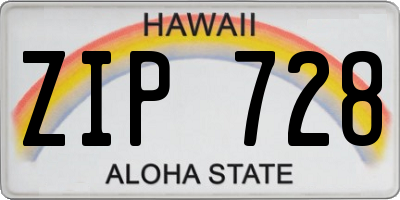 HI license plate ZIP728