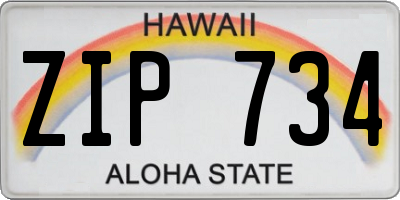 HI license plate ZIP734