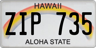 HI license plate ZIP735