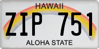 HI license plate ZIP751