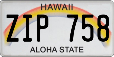 HI license plate ZIP758