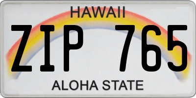 HI license plate ZIP765