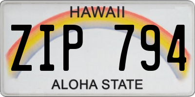 HI license plate ZIP794