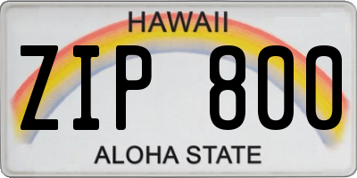HI license plate ZIP800
