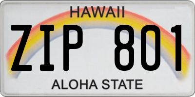 HI license plate ZIP801