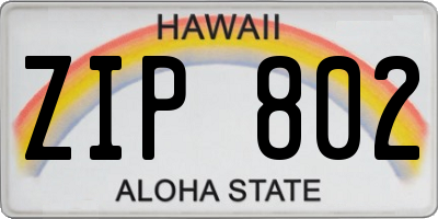 HI license plate ZIP802