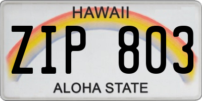 HI license plate ZIP803