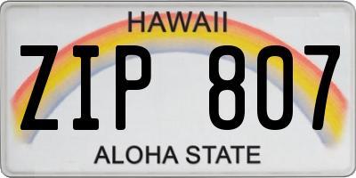 HI license plate ZIP807