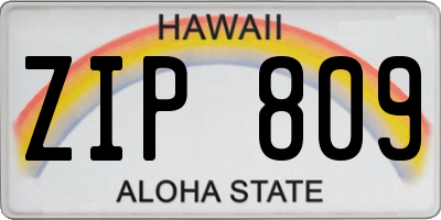 HI license plate ZIP809