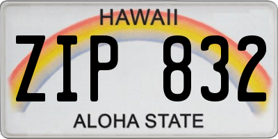 HI license plate ZIP832