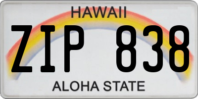 HI license plate ZIP838