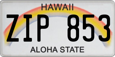 HI license plate ZIP853