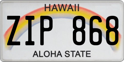 HI license plate ZIP868