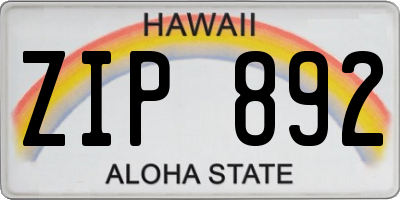 HI license plate ZIP892