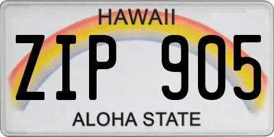 HI license plate ZIP905