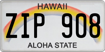 HI license plate ZIP908