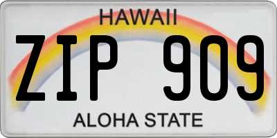 HI license plate ZIP909