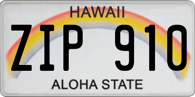 HI license plate ZIP910