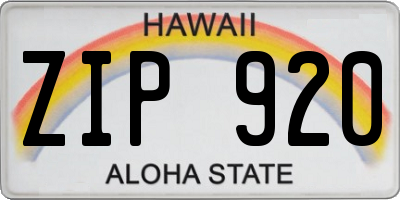 HI license plate ZIP920