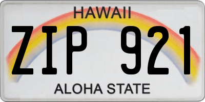 HI license plate ZIP921