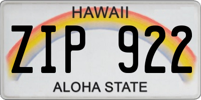 HI license plate ZIP922