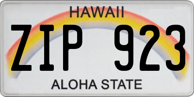 HI license plate ZIP923