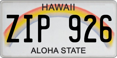HI license plate ZIP926