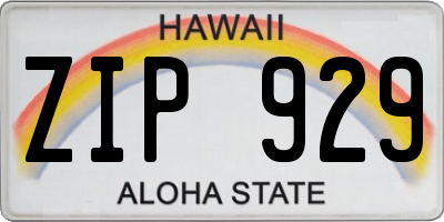 HI license plate ZIP929