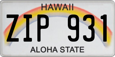 HI license plate ZIP931