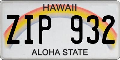 HI license plate ZIP932