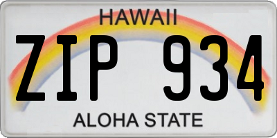 HI license plate ZIP934