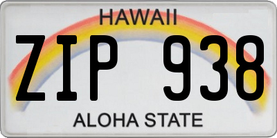 HI license plate ZIP938
