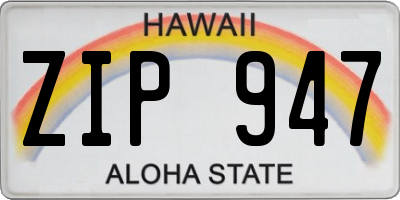 HI license plate ZIP947