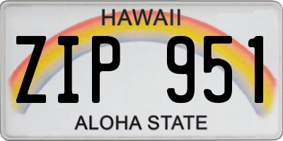 HI license plate ZIP951